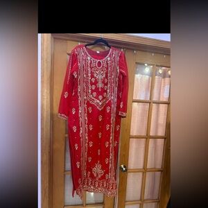 Elegant Red Embroidered salvaar kameez